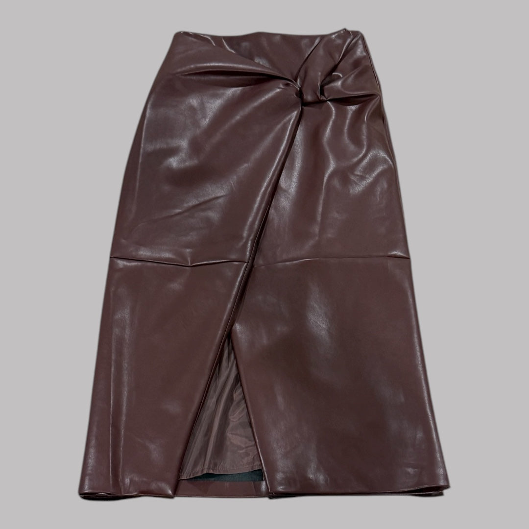 Cindy Mini Faux Leather Skirt/ Wine Color