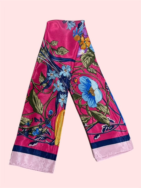 Scarf- Hot Pink w/ Blue Flowers
