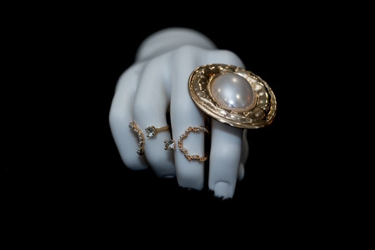 Gold Pearl Ring - Set of 3