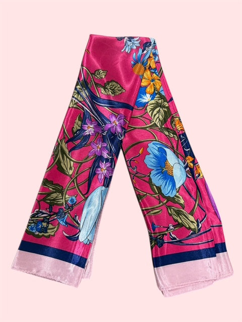 Scarf- Hot Pink w/ Purple Flowers
