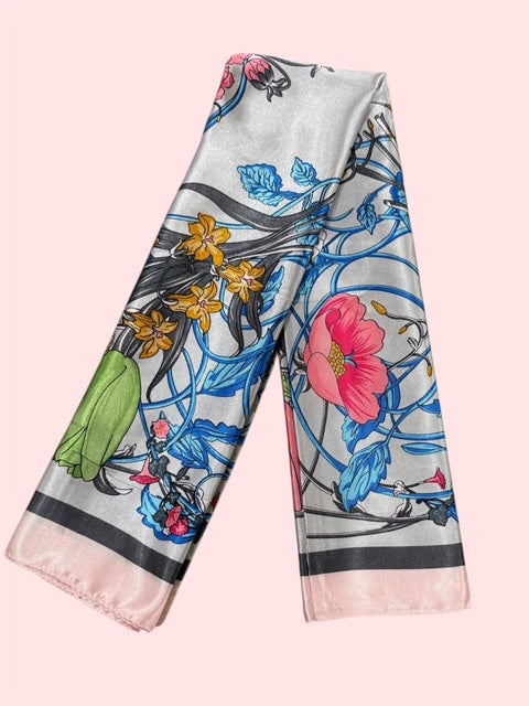 Scarf- Light Grey w/ Yellow Flowers