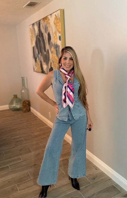 Lili Button-front Denim Vest & Pants