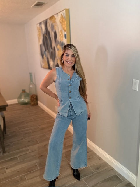Lili Button-front Denim Vest & Pants