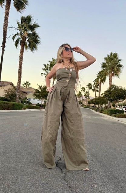 Showstopper Olive Buttoned Jumpsuit