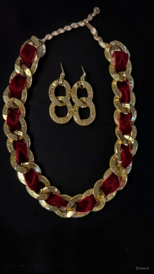 Necklace & Earrings Red Set (velvet)